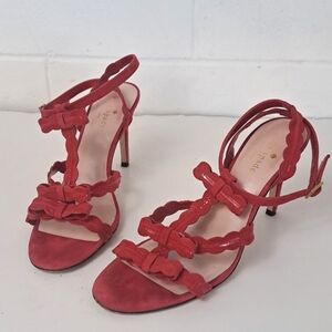 Kate Spade ❤️ strappy bow open toe suede stiletto cherry red sz7.5
